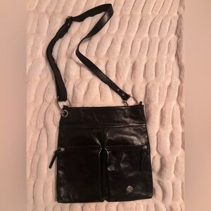 The Trend Black Leather Crossbody Bag with Silver Hardware